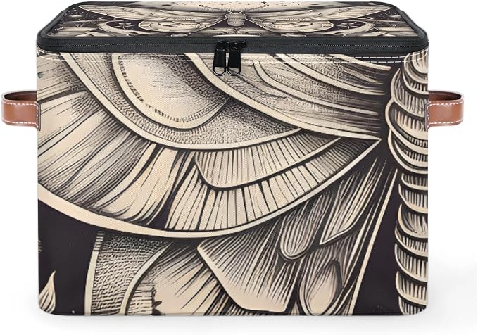 Boho Witchy Moth Foldable Storage Bin with Lid Zipper | Closet Shelf Organizer, Boxes, Basket Containers for Home, Lidded Storage Cube for Bedroom, Waterproof, with Handles