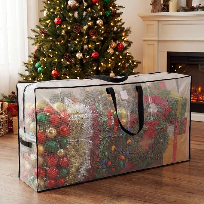 6 Pack Extra Large Moving Bags, 126 Gal Heavy Duty Storage, Black | Clear Waterproof Storage Bags with Reinforced Handles Zipper, For Clothes Bedding Seasonal Decorations Holiday Organizer