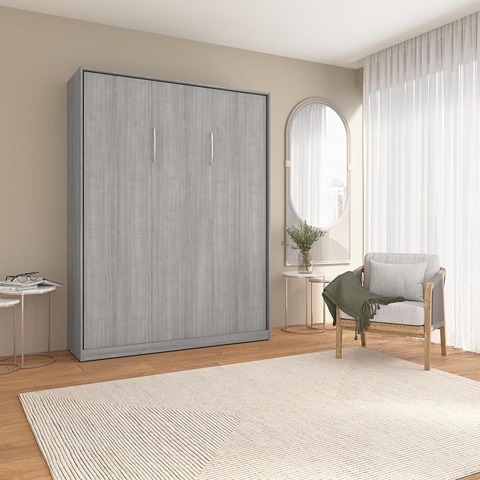 Bestar Queen Murphy Bed, Platinum Gray, Claremont | Dual piston mechanism; for guest room or multipurpose space