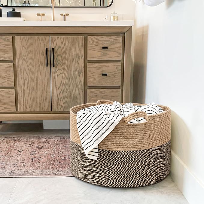 Goodpick Large Wicker Basket for Blankets, Baby Toy Storage Basket, 85L | 21.7 x 21.7 x 13.8 In Storage Basket for Toys Towels, Big Blanket Basket for Living Room, Jute
