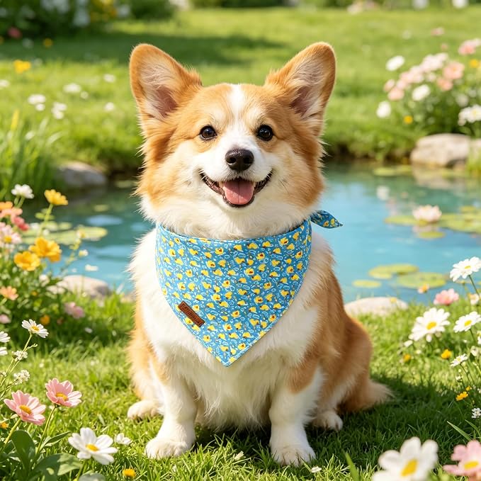 Duck Dog Bandana, Spring Summer Puppy Bandana for Boy Male Dogs, Soft Cotton Pet Pool Triangle Bid Scarf Kerchief for Girl Boy Dogs or Cats