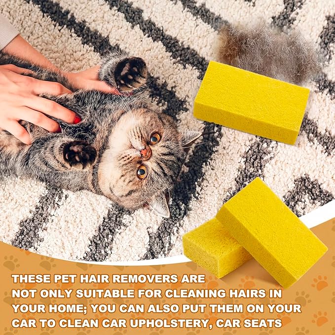 3 Pack Pet Hair Remover Sponge Cat and Dog Hair Sponge Rubber Pet Fur Lifter Removal Tool, Remove from Furniture, Carpet, Bedding, Clothing, 6.26 x 3.28 x 1.89 Inch (Yellow)