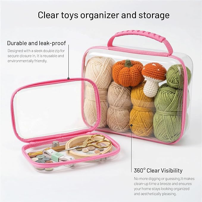 Clear Hard Shell Organizer Cases, 3 Pack with Handle | Durable PET shell with water-resistant, scratch-resistant surface for travel, toiletries, electronics and toys