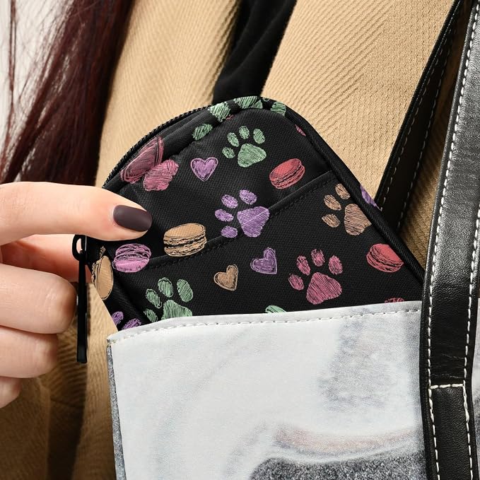 Fustylead Colorful Doodle Cute Paw Print Travel Pill Organizer Case Zipper for Purse with Removable Weekly Pill Box for Medicine, Vitamin, Supplement Medicine Organizer