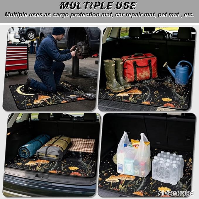 Cat Print Pet Friendly Cargo Liner for Dogs 29" x 39", Universal All Weather Car Trunk Mat for SUV Truck, Non Slip Washable Durable Black Protection Mats