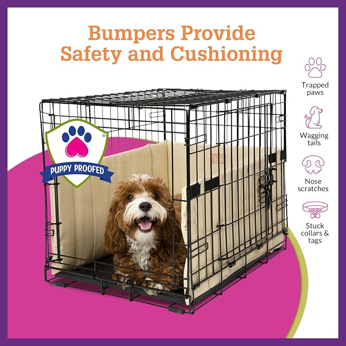 Pet Dreams Dog Crate Bumper - Patented Comfy Liner & Dog Tail Protector for Inside Crate, Fits iCrate Cages 18, 24, 30, 36, 42, 48 Inches (Pink, X-Small, 18")