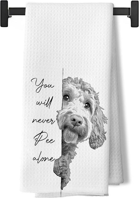 You Will Never Pee Alone Funny Goldendoodle Dog Bathroom Decor Hand Towels,Goldendoodle Gifts, 16x24 Inches