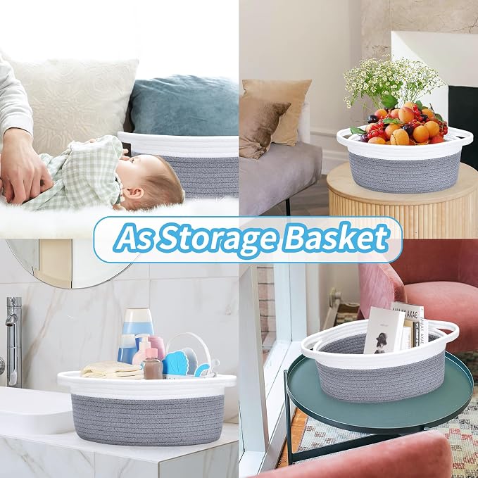 ABenkle Small Basket Empty Gift Basket, Decorative Boho Rope Woven Nursery Storage Organizer Dog Toy Baskets for Baby Showers Christmas Easter with Gift Bags and Ribbons, 12"X 8" X 5"