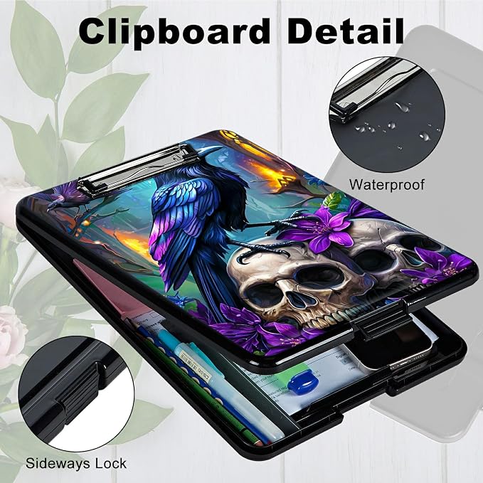 Purple Flower Eagle A4 Clipboard with Storage Pen Holder, Clipboards Organizer Nursing Clipboard Foldable File Folder Plastic Clipboard Folio Clip Board for Office Students Classroom Doctor