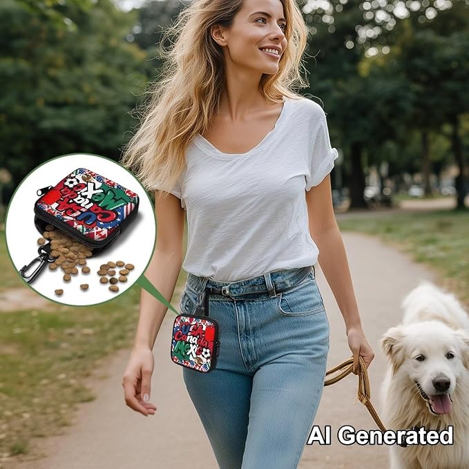 Dog Treat Pouch Lightweight Small Dog Treat Bags Training Pouch Pet Food Bags for Puppy Cat Rabbit Snack Dispenser for Training Outdoor Use America Canada Mexico Soccer Flags