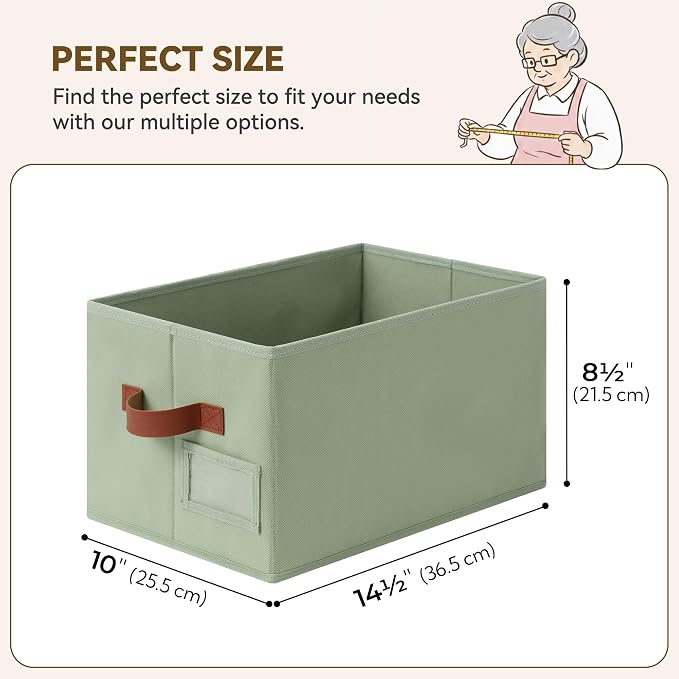 GRANNY SAYS Closet Storage Bins with Label, Sage Green, Medium, 3-Pack | Fabric Storage Bins, Closet Storage Bins for Shelves, Collapsible Storage Boxes, Decorative Storage Box
