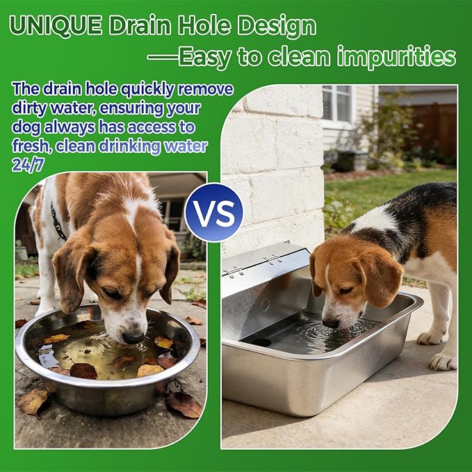 Automatic Dog Water Dispenser with Drain Hole, 304 Stainless Steel Auto Water Dog Bowl with Float Valve, Hose Quick Connect Fitting, Automatic Livestock Waterer for Horse, Chicken (4 Gallons)