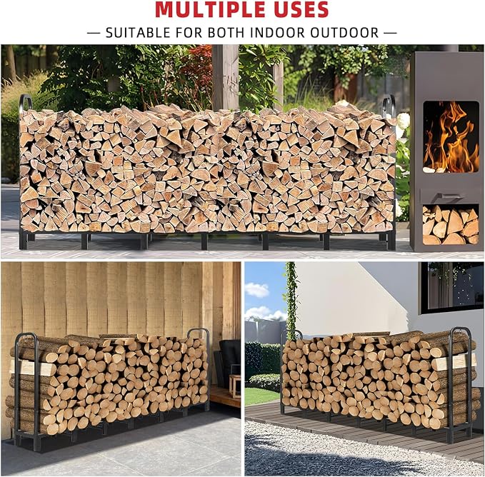 Kendane 8FT Firewood Rack Outdoor, Heavy Duty Adjustable Firewood log | Storage & Holder, Wood Pile Lumber Storage Rack Stacking Outside for Courtyard Patio.