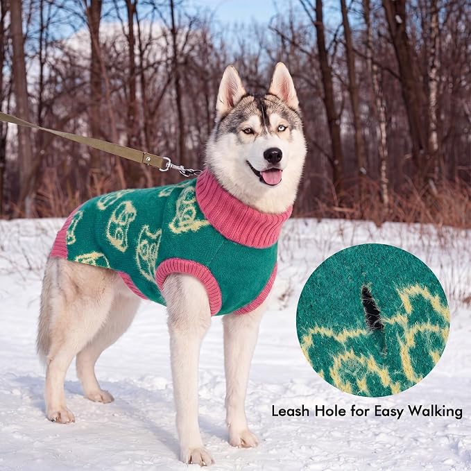 IDOMIK Dog Knitted Sweaters for Extra Large Dogs, Warm Pet Sweatershirt,3XL | Soft Stretch Dog Sweater with High Collar, Sleeveless Dog Winter Clothes, Cute Cat Pattern Dog Winter Apparel