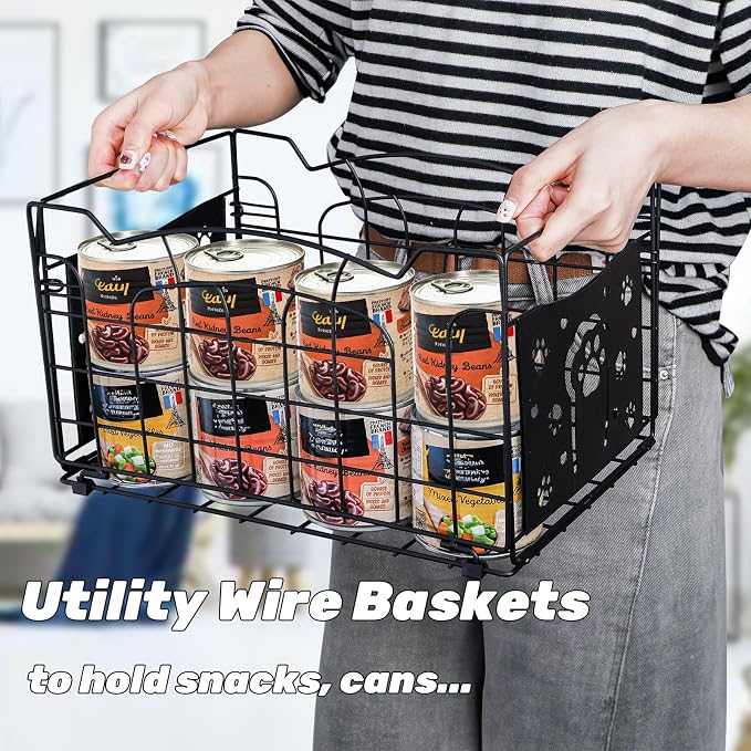 Tlence 14" Large Wire Baskets for Organizing, Metal Open Storage Bin with Handles, Foldable Kitchen Pantry Organizer, Farmhouse Decor for Cabinets Closets Shelves Laundry Room Bathroom Picnic