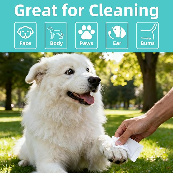 Pet Wipes 3-in-1 Kit for Dogs & Cats - Pet Cleaning Gloves, Ear Cleaner Finger Wipes & Body Wipes, Hypoallergenic Thickened Formula, Deodorizing & Rinse-Free for Grooming Travel