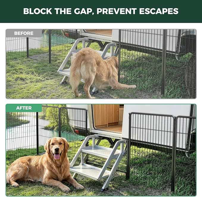 FXW Rollick Dog Playpen with RV Step Grid for RV Camping, 40" H, 16 Panels | Easy Setup & Sturdy, Blocks RV Stair Gaps, Fits RV Steps up to 30"W, For Medium & Large Dogs, Patented