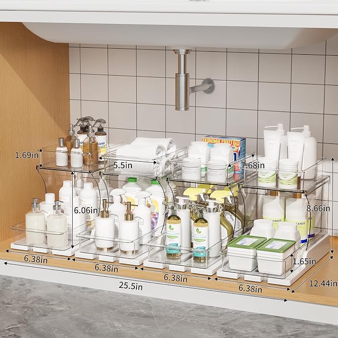 Jsyrjing Pull Out 2 Tier Organizer for Kitchen Bathroom and Cabinet Storage Rotating Pantry Rack Under Sink Organizer Clear and Durable Design 1 Pack