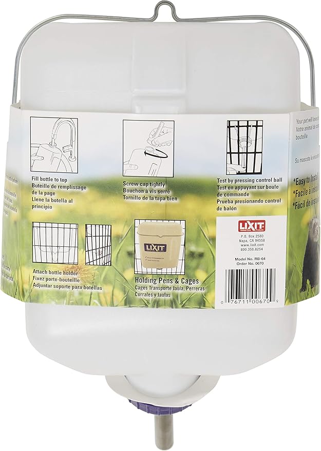 Lixit® All-Weather Rabbit Water Bottle - 64 Ounce Widemouth Cage Water Bottles for Rabbits, Ferrets, Guinea Pigs, Rats, and Other Small Animals (White, 64 Ounce)