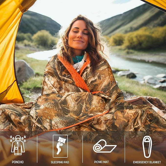 Tirrinia Waterproof Outdoor Blanket with Sherpa Lining, Windproof Foldable