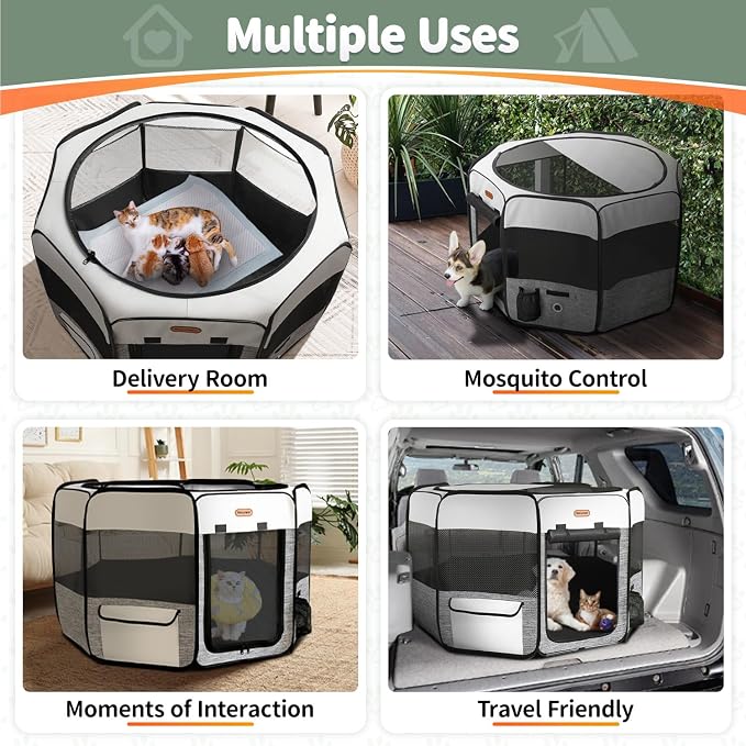 Seiyierr Dog Playpen, Portable Pet Play Pen Foldable Carrying Case, Puppy Pens Outsid for Small Cat Indoor/Outdoor, Removable Mesh Shade Cover