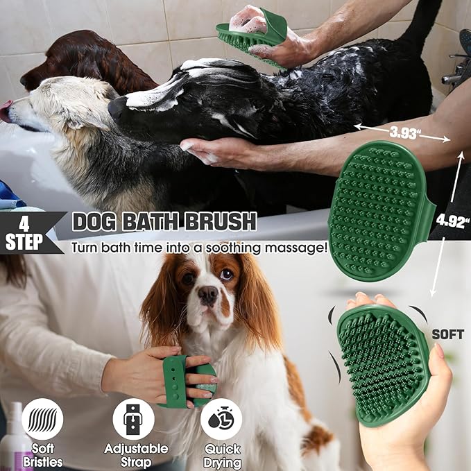 Bonteck Dog Slicker Brush for Dogs Grooming Kit 4PCS | Large Dog Brush for Goldendoodles Poodles Doodles | Long Pin Haired Brush | Poodle Brushes and Comb (Green)