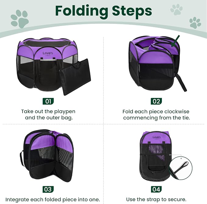 Love's cabin Pet Puppy Dog Playpen, Small Dog Tent Crates Cage Indoor/Outdoor, Portable Playpen for Cat, Foldable Pop Up Dog Kennel Playpen with Carring Case, Removable Zipper Top, Purple