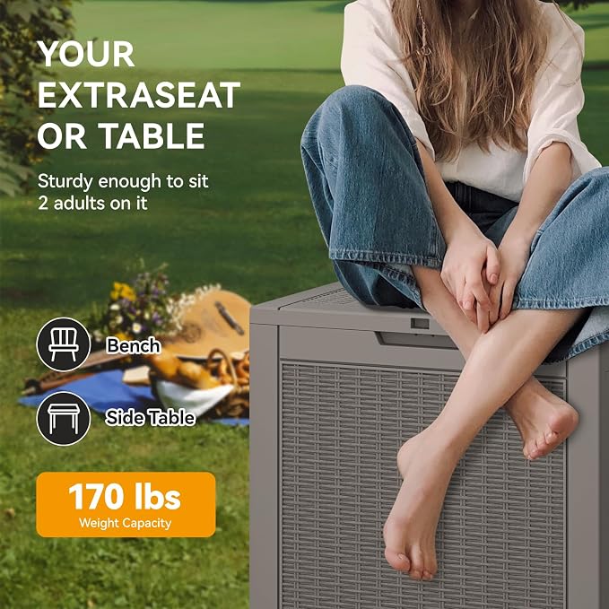 31 Gallon Outdoor Storage Box Waterproof Deck Box for Patio | Gray, Resin, Small, Weatherproof, Lockable, Compact, Easy Assembly, Patio Pool Garden Accessories Storage, Organization
