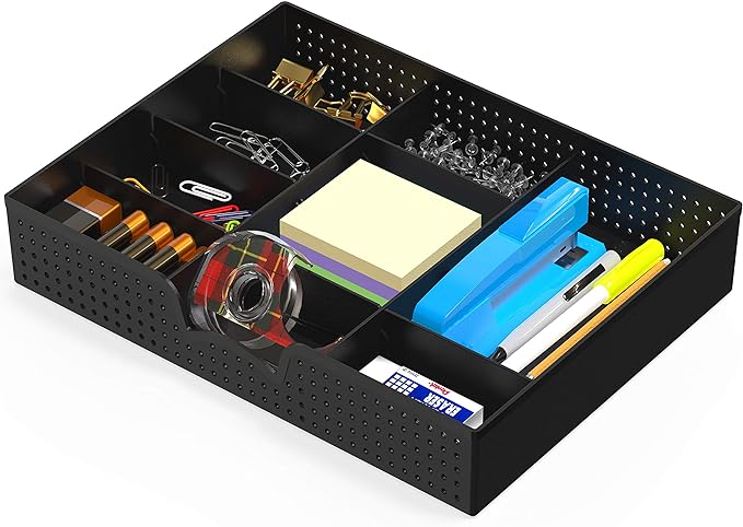 Simple Houseware Drawer Organizer Tray, 9 Adjustable Compartments, Black | For Office, Makeup, and Craft Drawer or Desktop Storage