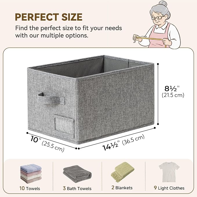 GRANNY SAYS Closet Storage Bins with Label, Dark Gray, Medium, 3-Pack | Storage Basket for Shelves, Closet Clothes Bins with H, Fabric Storage Bins, Clothes Storage and Organizers