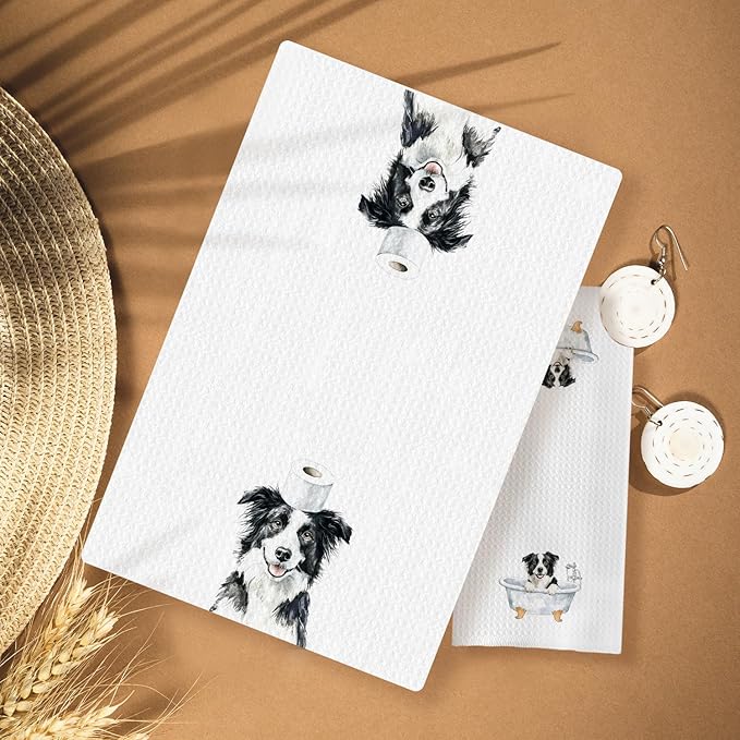 Funny Border Collie Bathroom Decor Hand Towels Set of 3, Border Collie Mom Gifts, Gifts for Border Collie Lovers, Kids Dog Bathroom Decor, 16x24 Inch