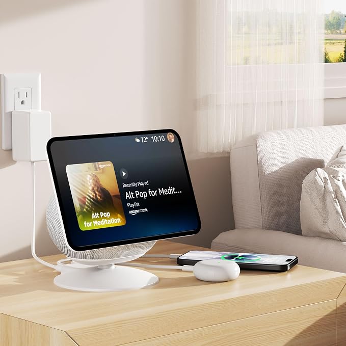 HomeMount Show 11 Stand, Magnetic Adjustable Charging Stand with USB-C & USB-A Ports, 270° Swivel Base, Fits Show 11 and 2025 Show 8, for Phones & Earbuds (Charging-White)