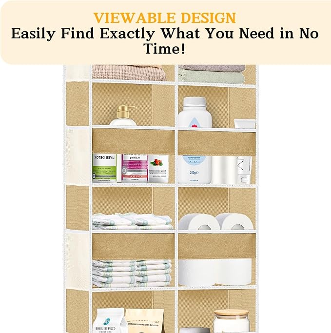 Over the Door Organizer 5 Tiers,Extra Large Behind Door Storage of 10 Compartments,80 lbs Weight Capacity Over the Door Storage, Door Hanging Organizer for Closet, Diaper Organizer, Camel