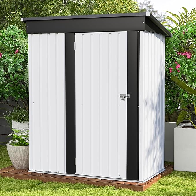 Patiowell 5x3 FT Outdoor Storage Shed, White | Garden Tool Shed, Sloping Roof, Lockable Door, Small Metal Sheds for Backyard Garden Patio Lawn