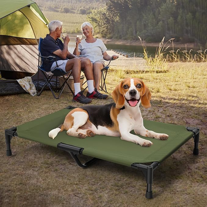 Love&go Elevated Dog Bed with Metal Frame, Cooling Raised Pet Cot for Dog and Cat (M - Olive Green, Medium-29.9x19.5x5.5 inch)