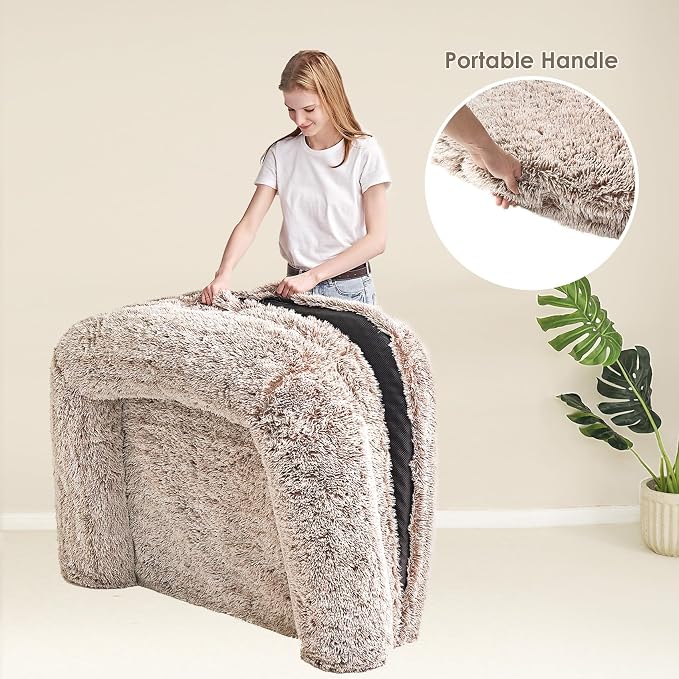 EHEYCIGA Orthopedic Foldable Human Dog Bed - 72x44x11, Faded Brown | Memory Foam Human Sized Dog Bed, Waterproof Pet Bed for People, Faux Fur Pet Couch for Adult with Non-Slip Bottom
