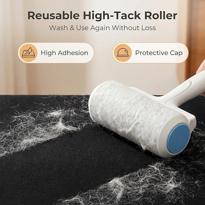 Pet Hair Remover Tool 2 Pack - Pet Hair Brush + Reusable Lint Roller, for Long/Short Hair Indoor Cats & Dogs Shedding, Pet Fur Remover for Furniture, Car, Couch, Bedding