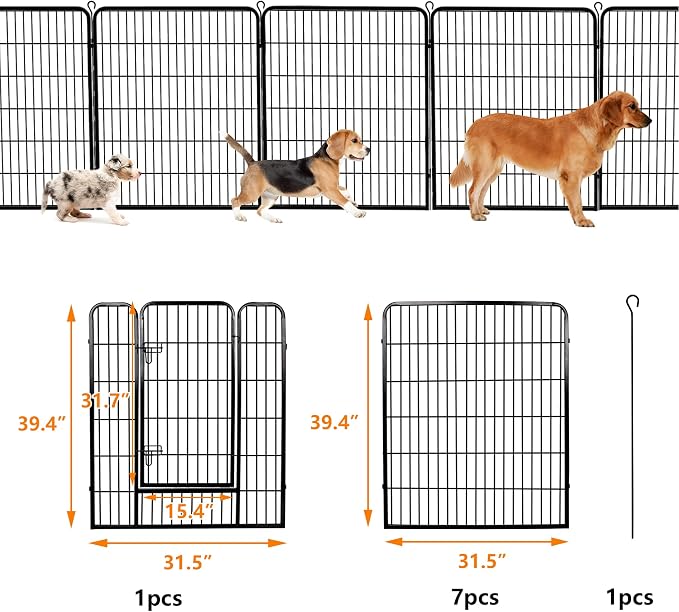 8-Panel Dog Playpen - 40" Height, Indoor/Outdoor, Small to Large Dogs, Puppy Kennel