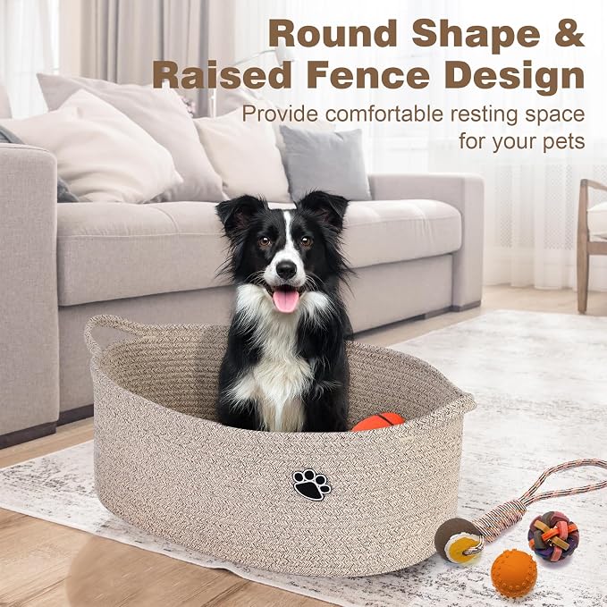 Optish 40L Extra Large Dog Toy Basket, 20" x 14" x 9" XL Toy Storage Box and Bin with Handles, Woven Cotton Rope Foldable Basket for Blankets, Living Room, Bedroom, Home Decor, Brown