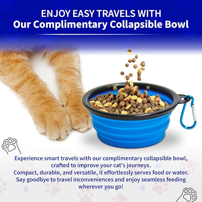 Pet Fit For Life Vibrant Collapsible Travel Cat Litter Box 16"x12"x5" Blue | Portable, Foldable Pop-Up Litter Box with Bonus Water Bowl. Compact Design Folds Flat for Travel, Camping and Home Use