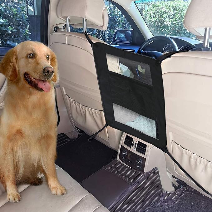 Asixxsix Dog Car Backseat Barrier Pet Barrierwith Storage Organizer, Adjustable Dog Car Barrier Pet Travel Safety Divider, Universal for SUVs, Sedans & Trucks, Easy Install (45 * 57cm)