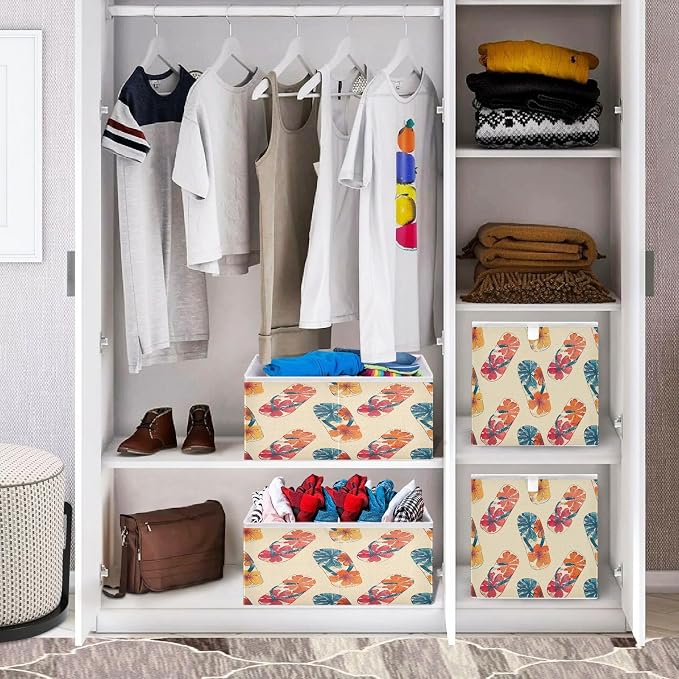 YETTASBIN Flip Flops Rectangular Storage Bin, Large Foldable Storage Basket Clothes Organizer Bin for Shelf, Closet, Nursery, Bedroom, Office, Home Decor, 15.7 x 10.6 x 6.7 Inch