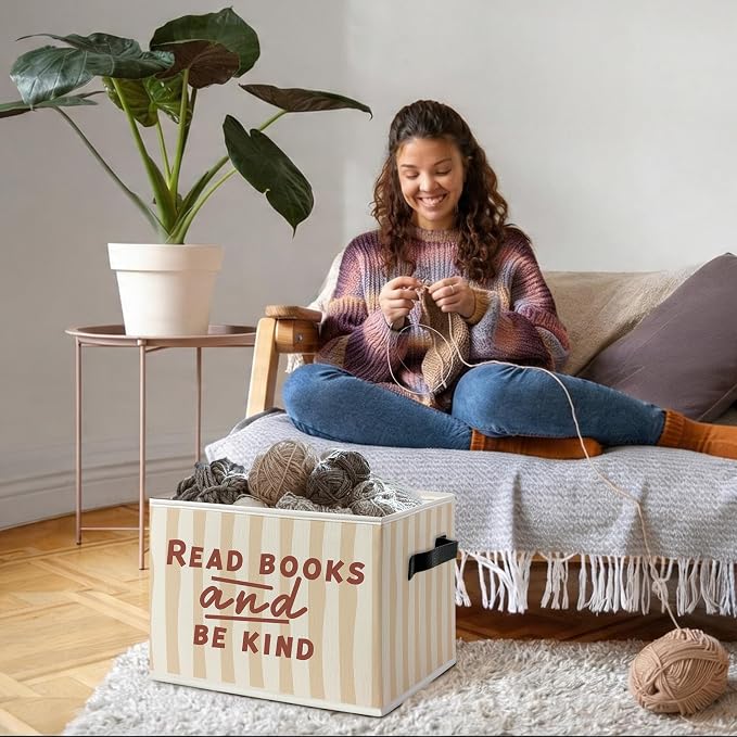 Kids Classroom Book Foldable Storage Bins Box with Handles, Read Books and Be Kind Decorative Storage Boxes Baskets Toybox Organizer for Library Reading Room Classroom Kids Room Bedroom