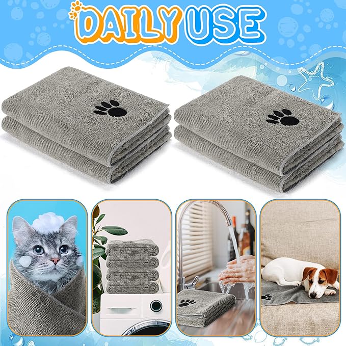 Chumia 4 Pack Dog Towels for Drying Pet Grooming Absorbent Dogs Soft Microfiber Quick Drying Winter Large Medium Small Puppy Bath Towels for Kitten Cats Pets(16 x 31 Inch,Gray)