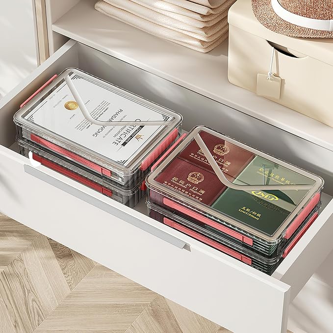 Marte Vanci Plastic Storage Bin with Lid Portable Project Case with Handle Clear Storage Box Transparent File Document Protector Stackable Container for A4 Letter Paper Photo Crafts Scrapbook