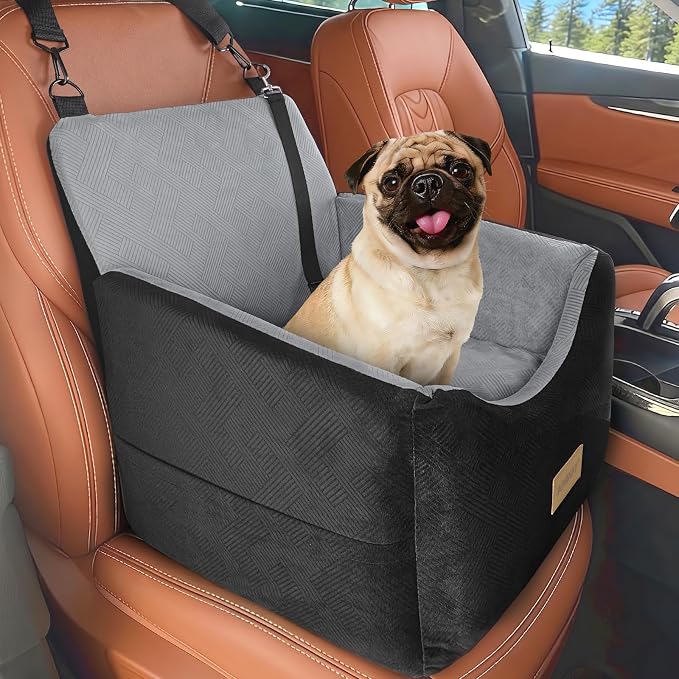 JOEJOY Dog Car Seats for Small Medium Dogs Under 35lbs, Dog Booster Seat with Detachable Washable Cover and Cushion, Memory Foam Pet Car Seat with Safety Belt and Storage Pockets (BLG)
