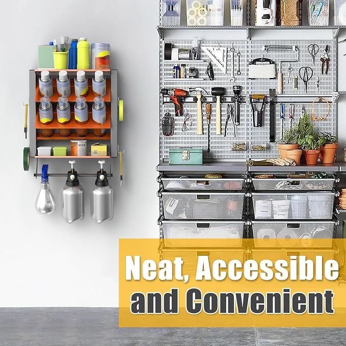 Spray Can Holder Rack, Steel Wall Mounted Spray Bottle Holder | Heavy Duty Garage Tool Utility Storage Rack, Holds 100 lbs