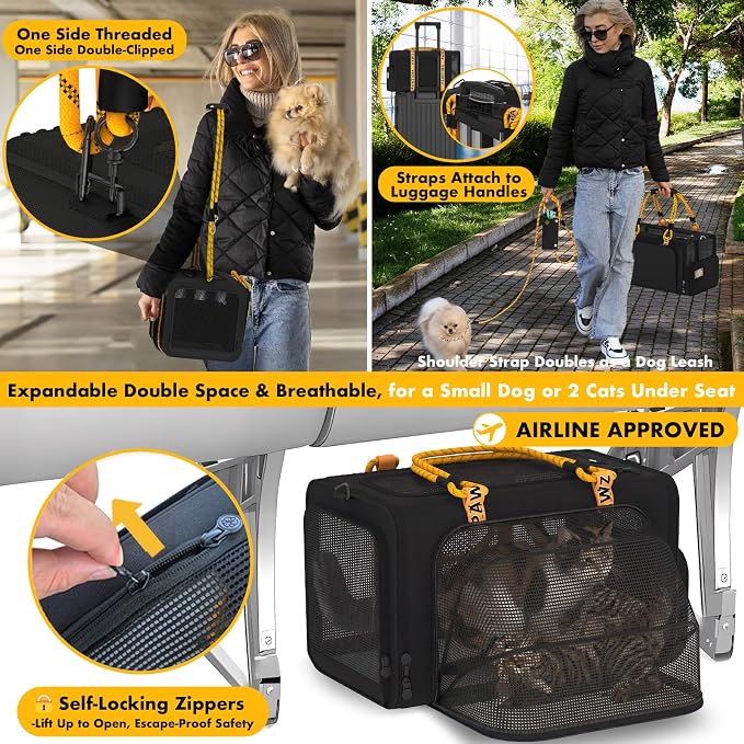 PAWZIDEA Double Pet Stroller with 2 Detachable Carrier for Multiple Pets | Portable Travel Crate & Car Seat Combo & TSA-Approved Expandable Carrier, Foldable Jogger Stroller for 2–4 Cats or Small Dogs