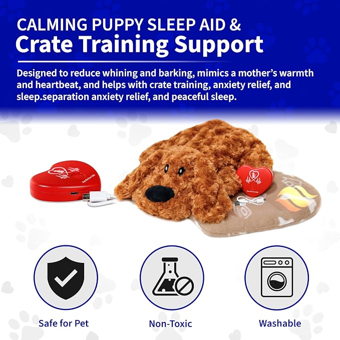 Pet Fit For Life Cuddle Pup Toy with Heartbeat & Heat Pack - 12" Long Small | Heartbeat & Heat Pack with USB Rechargeable Design. Huggable Teddy Bear Texture for Crate Training and Cozy Comfort.