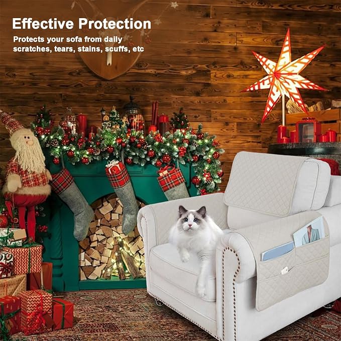 Large Polyester Armrest and Headrest Covers with 2 Pockets | Soft, smooth polyester resists daily wear nonslip silicone backing helps shield recliners and sofas from pet scratches